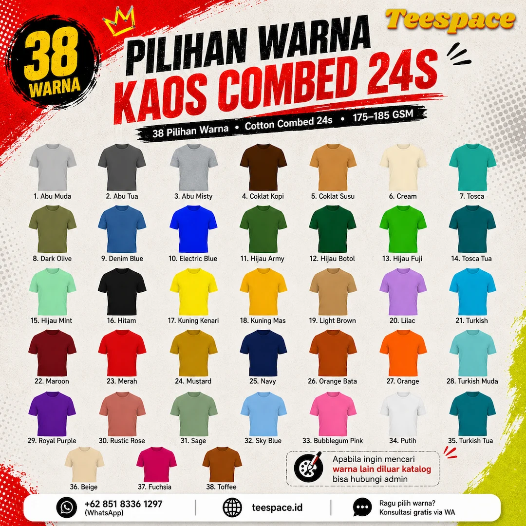 Sablon Kaos Custom Combed 24s - Kaos Sablon Satuan & Lusinan Bahan Cotton Combed 24s Tebal - foto 3