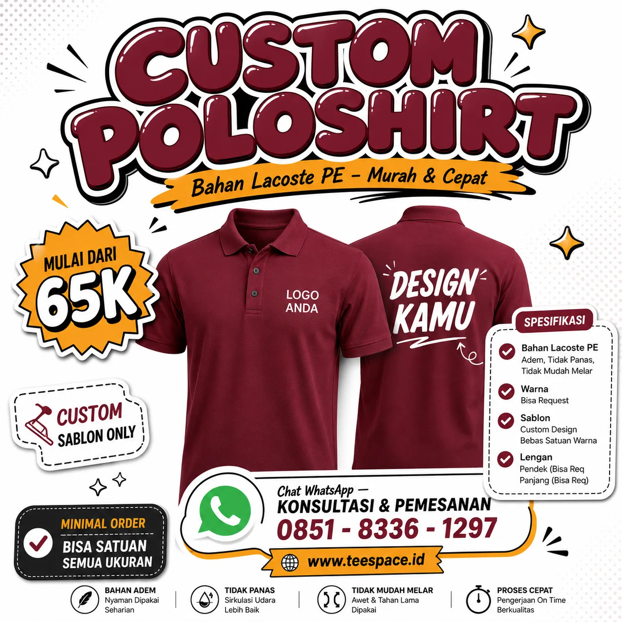 Custom Poloshirt Lacoste Pique PE - Sablon Logo Seragam Kantor
